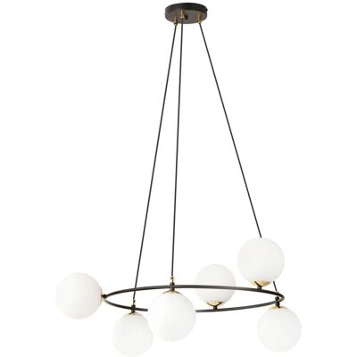 Wonderlamp Lámpara colgante con estructura en aro y 6 esferas de cristal opal Wonderlamp Lámpara colgante con estructura en aro y 6 esferas de cristal opal