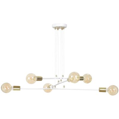 Wonderlamp Lámpara colgante con 3 barras de metal blanco y portalámparas dorado Wonderlamp Lámpara colgante con 3 barras de metal blanco y portalámparas dorado