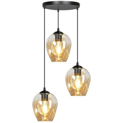 Wonderlamp Lámpara colgante con base redonda y 3 pantallas de cristal ámbar Wonderlamp Lámpara colgante con base redonda y 3 pantallas de cristal ámbar