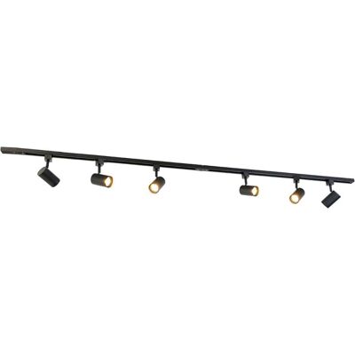 QAZQA Sistema de riel moderno con 6 focos negros monofásicos 200 cm QAZQA Sistema de riel moderno con 6 focos negros monofásicos 200 cm
