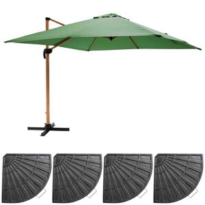 Oviala Parasol excéntrico inclinable cuadrado (3 x 3 m) + 4 losas de lastre