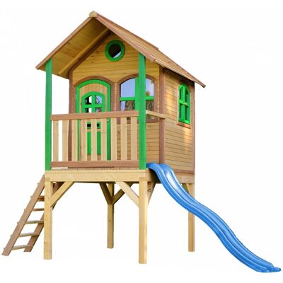 Axi Casita infantil con tobogán azul, madera fsc, marrón/verde Axi Casita infantil con tobogán azul, madera fsc, marrón/verde