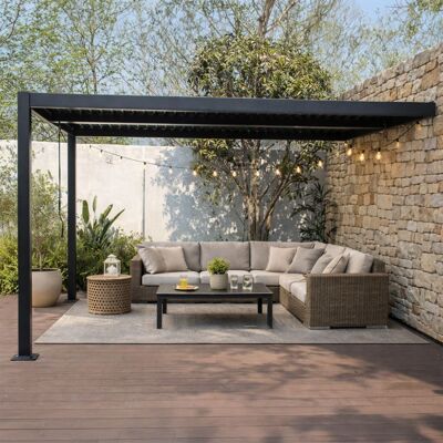 Concept Usine Pérgola bioclimática adosada de 4 x 3 m en aluminio negro Concept Usine Pérgola bioclimática adosada de 4 x 3 m en aluminio negro