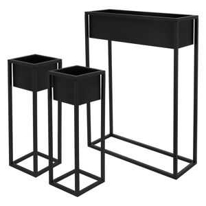 ML-Design Juego de 3 soportes de metal para plantas negro jardinera