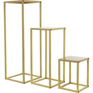 ML-Design Juego de 3 soportes decorativos para plantas pedestal metal dorado