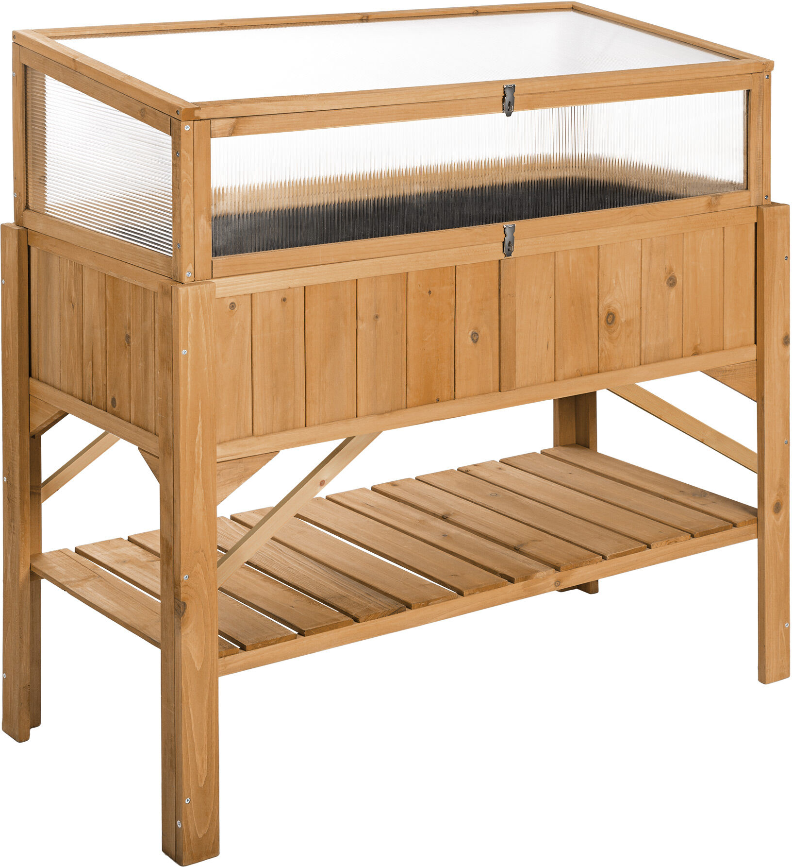 Tectake Jardinera con semillero y estante 119x53x124cm madera marrón