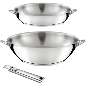 Cuisinox Batería de cocina 3 piezas : 1 wok ø 28 cm, 1 sartén ø 24 cm y 1 mang