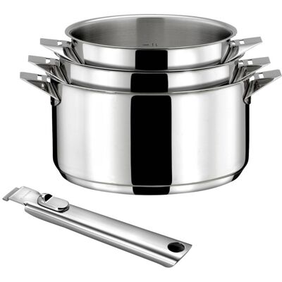 Cuisinox Set cacerolas ø 16, 18, 20 cm con mango extraíble acero Cuisinox Set cacerolas ø 16, 18, 20 cm con mango extraíble acero