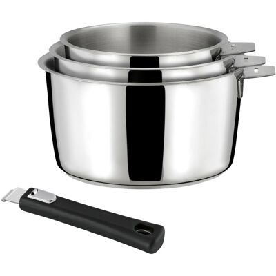 Cuisinox Set cacerolas ø 16, 18, 20 cm con mango extraíble negro acero Cuisinox Set cacerolas ø 16, 18, 20 cm con mango extraíble negro acero