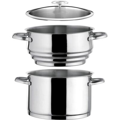 Cuisinox 1 cacerola de acero inoxidable de 24 cm, 1 tapa y 1 vaporera universa Cuisinox 1 cacerola de acero inoxidable de 24 cm, 1 tapa y 1 vaporera universa