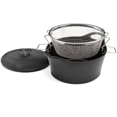 Cuisinox Cazuela redonda negra de 24 cm avec cesta para freír y cocer hierro f Cuisinox Cazuela redonda negra de 24 cm avec cesta para freír y cocer hierro f