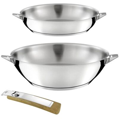 Cuisinox Set: sartén 24 cm y wok 28 cm de acero inox, mango efecto madera Cuisinox Set: sartén 24 cm y wok 28 cm de acero inox, mango efecto madera