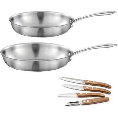 Cuisinox Set: 2 sartenes inox 24/28 cm y 4 cuchillos de cocina inox Cuisinox Set: 2 sartenes inox 24/28 cm y 4 cuchillos de cocina inox