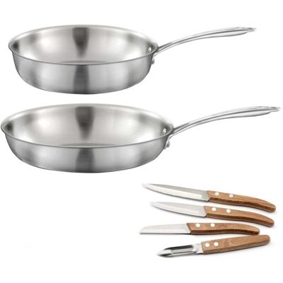 Cuisinox Set: sartén inox 28 cm, salteadora 24 cm y 4 cuchillos de cocina Cuisinox Set: sartén inox 28 cm, salteadora 24 cm y 4 cuchillos de cocina