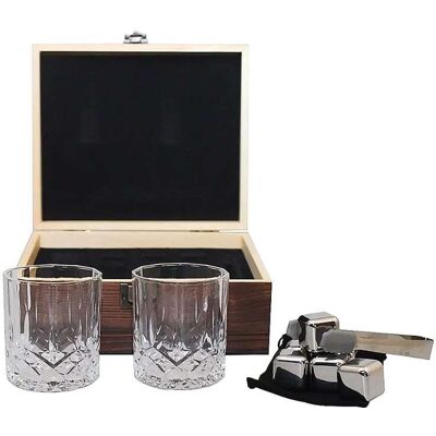 Aulica Cofre de whisky en madera con 2 vasos. Bolsa de hielo y pinza Aulica Cofre de whisky en madera con 2 vasos. Bolsa de hielo y pinza