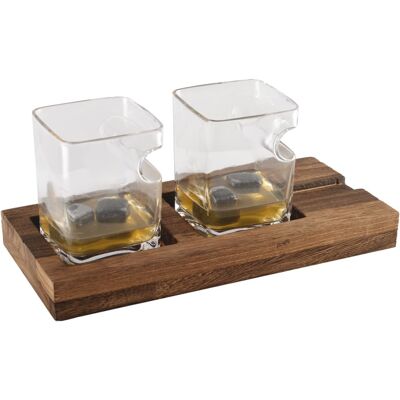 Aulica Dúo whisky dos vasos con soporte de madera Aulica Dúo whisky dos vasos con soporte de madera