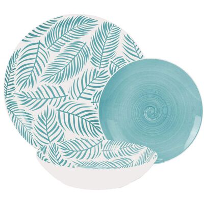 Fijalo Vajilla 18 pzs porcelana azul hojas, plato llano: diam.27cm Fijalo Vajilla 18 pzs porcelana azul hojas, plato llano: diam.27cm