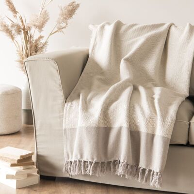 Maisons du Monde Manta de algodón reciclado tejido en beige y crudo 160x210 cm Maisons du Monde Manta de algodón reciclado tejido en beige y crudo 160x210 cm