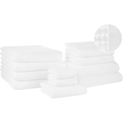 Beliani Modelo AREORA Toallas de algodón blancas, conjunto de 11 Beliani Modelo AREORA Toallas de algodón blancas, conjunto de 11