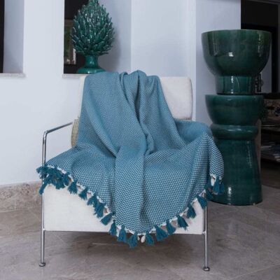 Febronie Manta plaid algodón azul petróleo 160x250 Febronie Manta plaid algodón azul petróleo 160x250