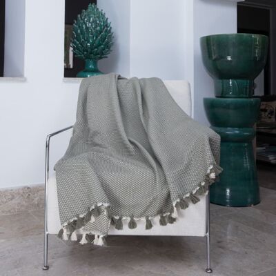Febronie Manta plaid algodón verde aceituna 160x250 Febronie Manta plaid algodón verde aceituna 160x250