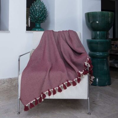 Febronie Manta plaid algodón rojo burdeos 160x250 Febronie Manta plaid algodón rojo burdeos 160x250