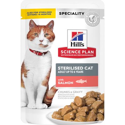 Hill's Science Plan Alimento para Gatos Esterilizados Salmón - Pack 12x85 g Hill's Science Plan Alimento para Gatos Esterilizados Salmón - Pack 12x85 g