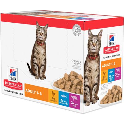 Hill's Science Plan Comida Húmeda para Gatos Adultos de Pollo, Pescado y Res 12x85g Multipack Hill's Science Plan Comida Húmeda para Gatos Adultos de Pollo, Pescado y Res 12x85g Multipack