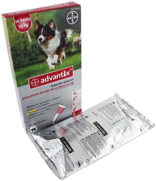 Bayer Advantix 250 (10-25 Kg) 4 Pipetas Bayer Advantix 250 (10-25 Kg) 4 Pipetas