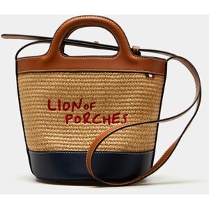 Lion of Porches Bolso bombonera mini de rafia Beige Camel