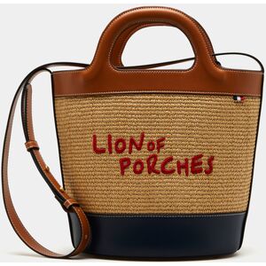 Lion of Porches Bolso bombonera de rafia Beige Camel