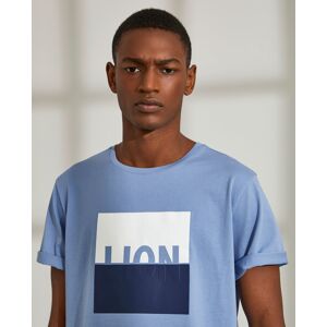 Lion of Porches Camiseta para hombre de cuello redondo y algodón estampado Azul Grisáceo
