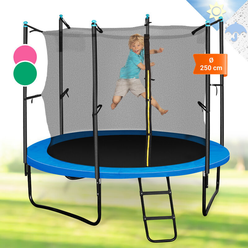 KLARFIT Rocketboy 250 Cama elástica Trampolin 250cm Red de seguridad Azul KLARFIT Rocketboy 250 Cama elástica Trampolin 250cm Red de seguridad Azul