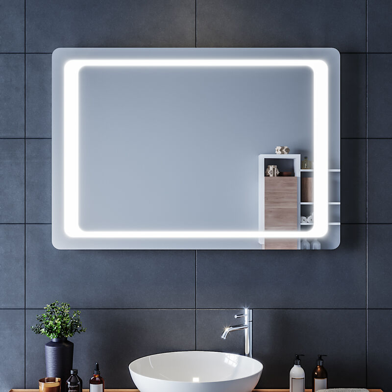 SIRHONA LED Espejo de Baño 70x100cm Espejo de Baño con Iluminación LED SIRHONA LED Espejo de Baño 70x100cm Espejo de Baño con Iluminación LED