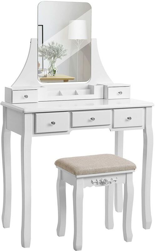 SONGMICS VASAGLE Tocador moderno, Mesa de Maquillaje en MDF y Pino, con Espejo SONGMICS VASAGLE Tocador moderno, Mesa de Maquillaje en MDF y Pino, con Espejo