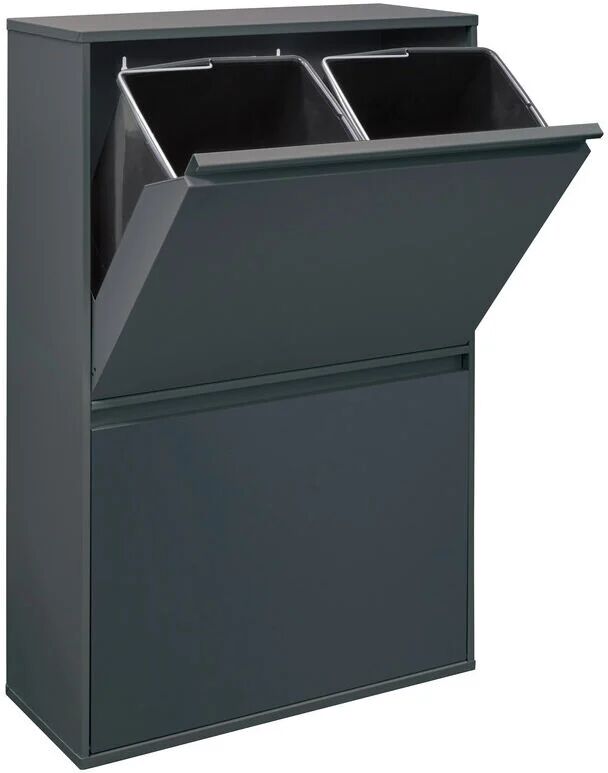 ARREGUI Basic Cubo de basura y reciclaje de acero de 4 cubos, gris oscuro ARREGUI Basic Cubo de basura y reciclaje de acero de 4 cubos, gris oscuro