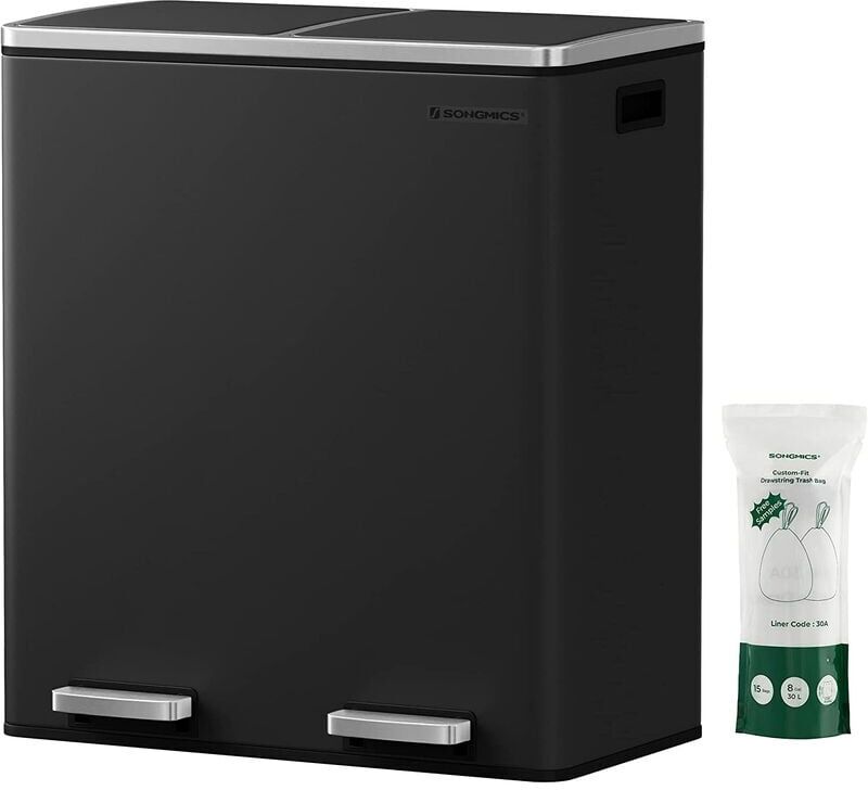 SONGMICS Cubo de basura de reciclaje con pedal, con 2 Cubos interiores de 2 x SONGMICS Cubo de basura de reciclaje con pedal, con 2 Cubos interiores de 2 x