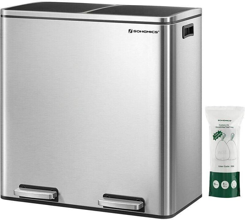 SONGMICS Cubo de basura de reciclaje con pedal, con 2 Cubos interiores de 2 x SONGMICS Cubo de basura de reciclaje con pedal, con 2 Cubos interiores de 2 x