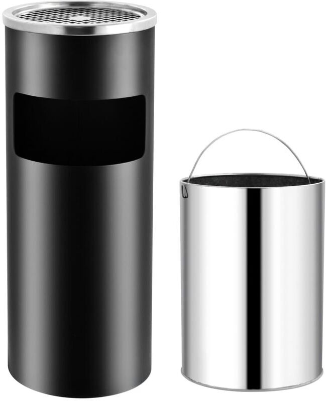 vidaXL Papelera con cenicero de acero negro 30 L - Nero vidaXL Papelera con cenicero de acero negro 30 L - Nero