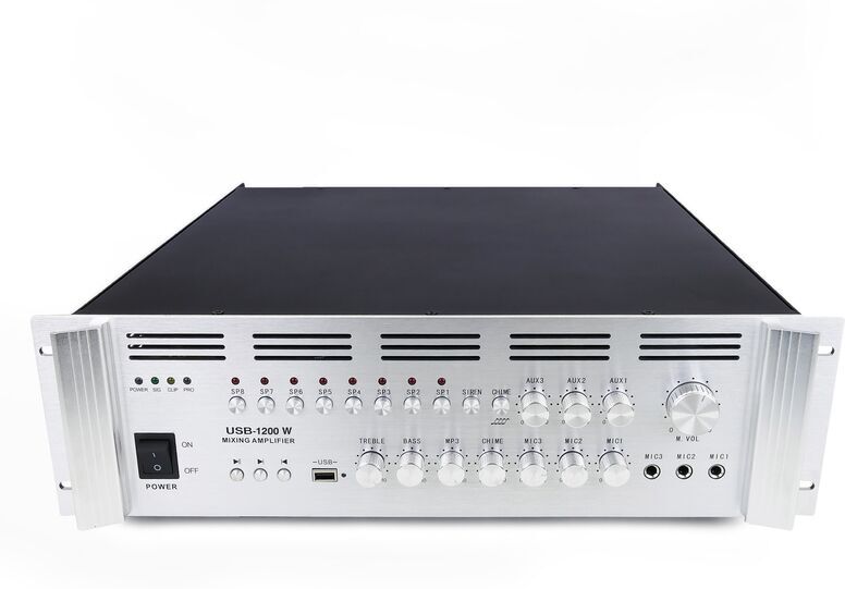 BEMATIK Amplificador para sonorización profesional de 1200W 110V 8 zonas con BEMATIK Amplificador para sonorización profesional de 1200W 110V 8 zonas con