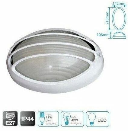 GSC Aplique semi-ovalado de aluminio con rejilla BLANCO E27 IP44 0700455 GSC Aplique semi-ovalado de aluminio con rejilla BLANCO E27 IP44 0700455