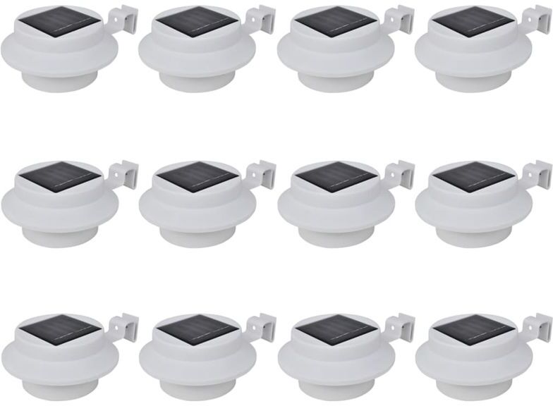 HOMMOO Lámparas solares de valla de jardín LED 12 unidades blancas - Hommoo HOMMOO Lámparas solares de valla de jardín LED 12 unidades blancas - Hommoo