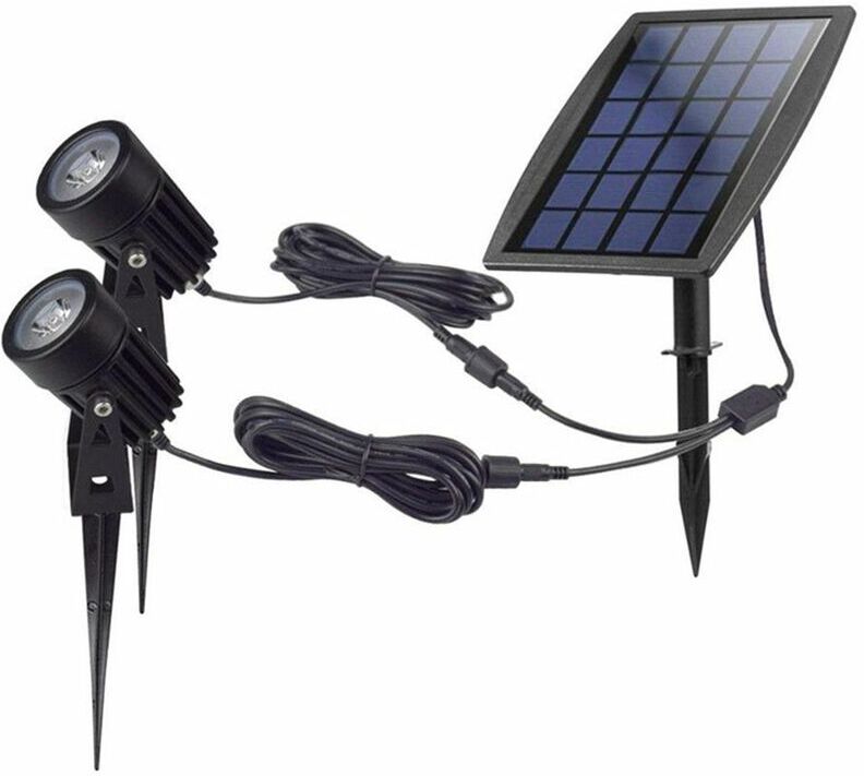 EFECTOLED Kit 2 Focos LED con Pincho y Cargador Solar IP65 2W Blanco Cálido 2000K