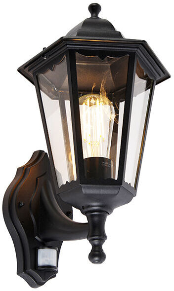 QAZQA Clásico/Antiguo Buiten wandlantaarn zwart met bewegingsmelder IP44 QAZQA Clásico/Antiguo Buiten wandlantaarn zwart met bewegingsmelder IP44