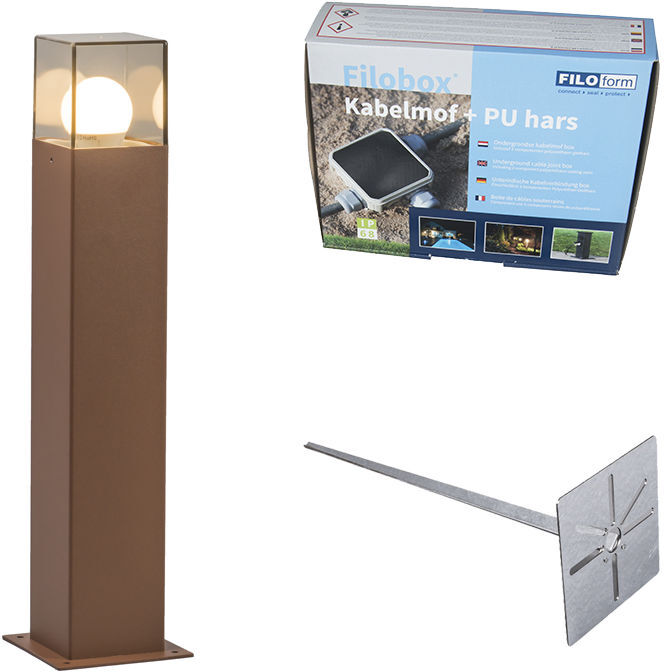 QAZQA Moderno Baliza 50cm óxido pin tierra y kit conexión subterránea QAZQA Moderno Baliza 50cm óxido pin tierra y kit conexión subterránea