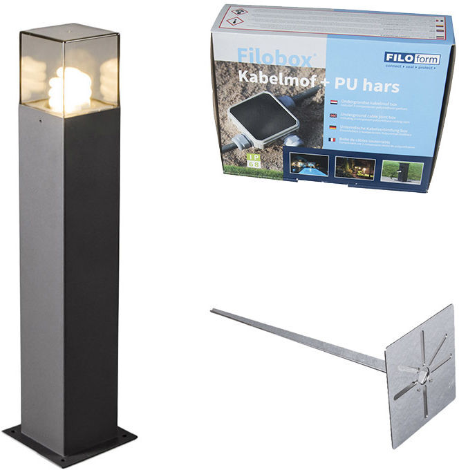 QAZQA Moderno Baliza 50cm carbón pin tierra y kit conexión subterránea QAZQA Moderno Baliza 50cm carbón pin tierra y kit conexión subterránea