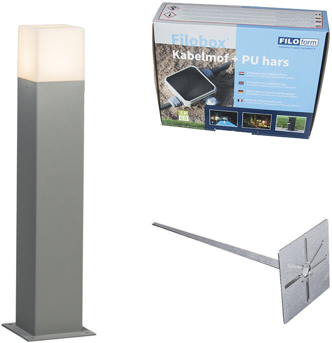 QAZQA Moderno Baliza 50cm gris estaca y kit conexión subterránea QAZQA Moderno Baliza 50cm gris estaca y kit conexión subterránea