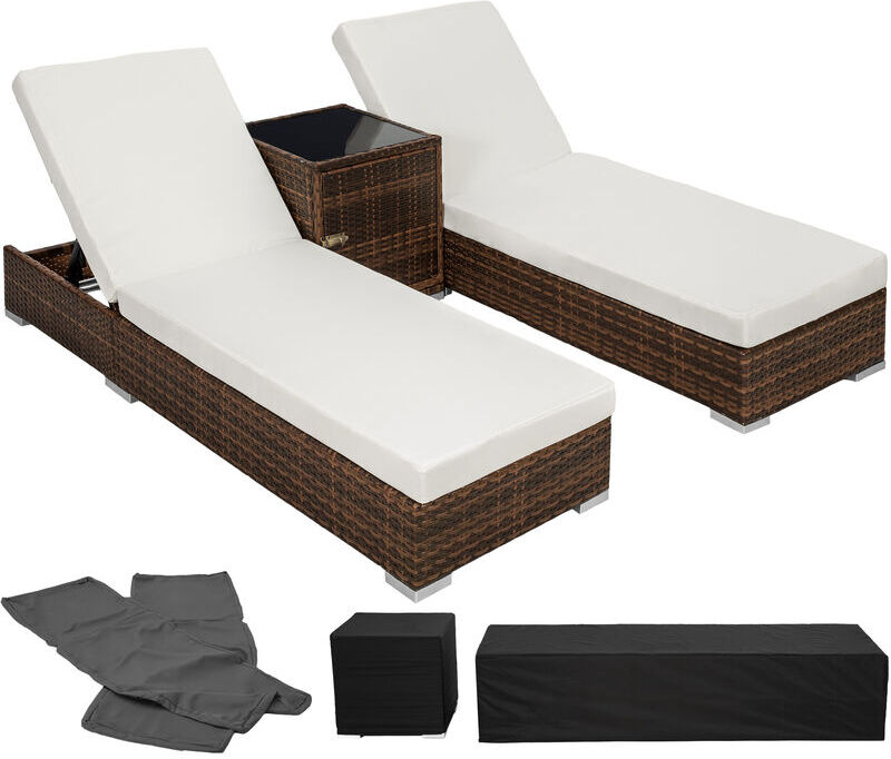 Tectake - 2 tumbonas de poli ratán y aluminio + mesa - tumbona de Tectake - 2 tumbonas de poli ratán y aluminio + mesa - tumbona de