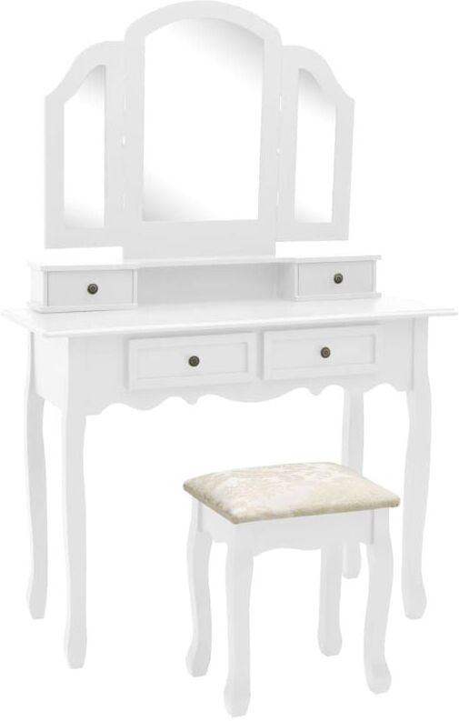 VIDAXL Set de tocador y taburete madera paulownia blanco 100x40x146cm - Bianco VIDAXL Set de tocador y taburete madera paulownia blanco 100x40x146cm - Bianco