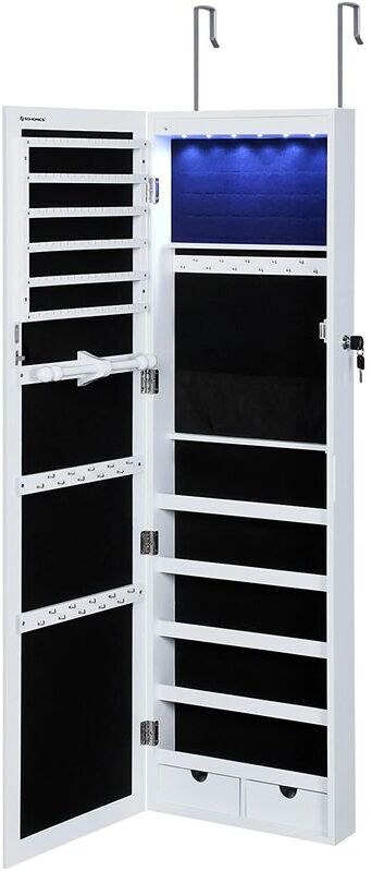 SONGMICS LED Joyero Espejo Armario Guardajoyas con cerradura Montado en pared SONGMICS LED Joyero Espejo Armario Guardajoyas con cerradura Montado en pared